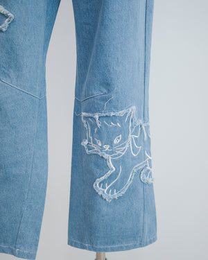 Cat and Flower Patch Denim Jeans