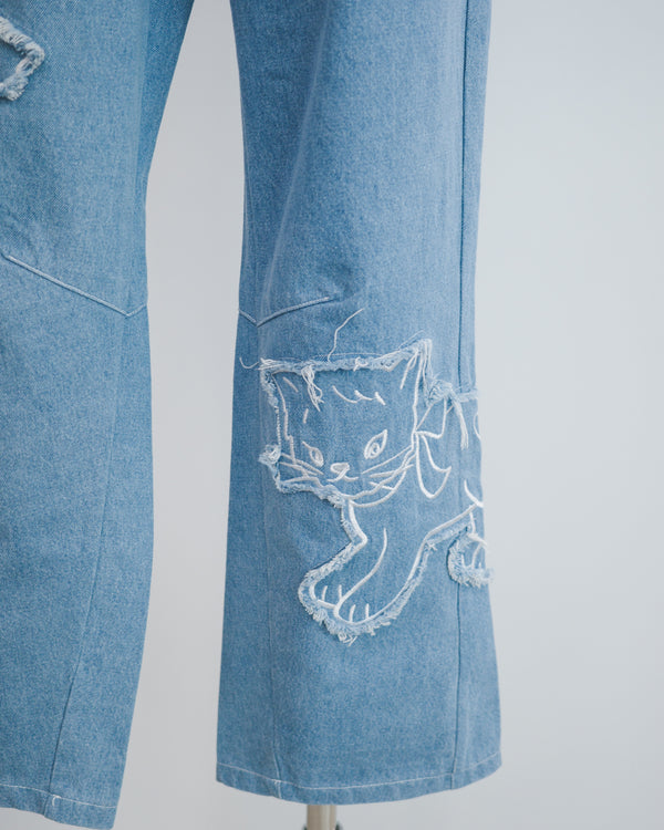 Cat and Flower Patch Denim Jeans