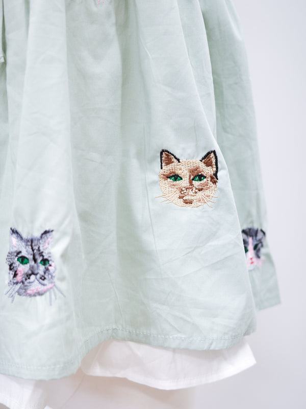 貓頭刺繡假兩件Ruffle邊背心