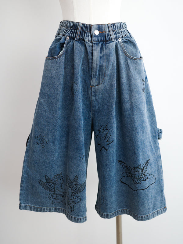 Cat Tattoo Denim Short