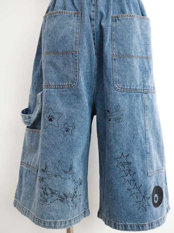 Cat Tattoo Denim Short