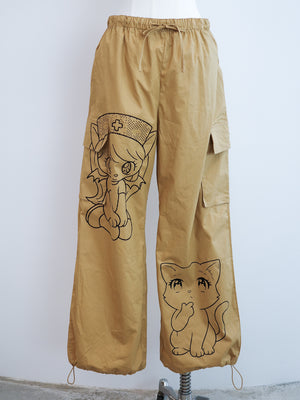 Comic Cat Workwear Drawstring Trousers