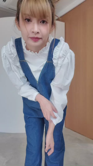 Washed cotton ruffle shoulder shirt