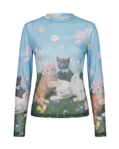 Cats Angel Garden Long Sleeve Gauze Top