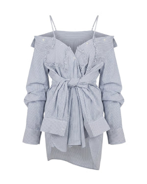Cat-shaped Ruffle Two-way Striped Shirt