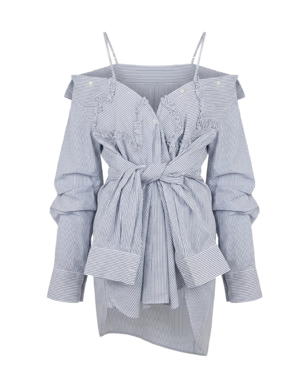 Cat-shaped Ruffle Two-way Striped Shirt