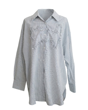 Cat-shaped Ruffle Two-way Striped Shirt