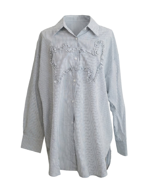 Cat-shaped Ruffle Two-way Striped Shirt