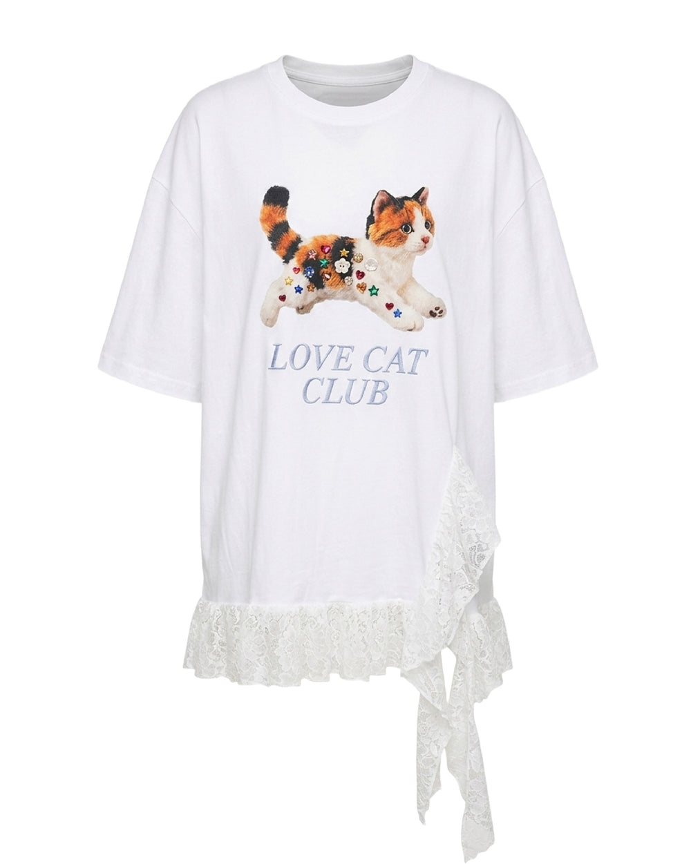 Calico Cat Button Doll Irregular Lace Top