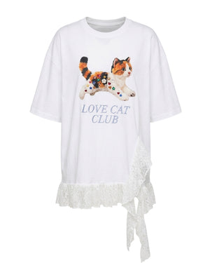 Calico Cat Button Doll Irregular Lace Top