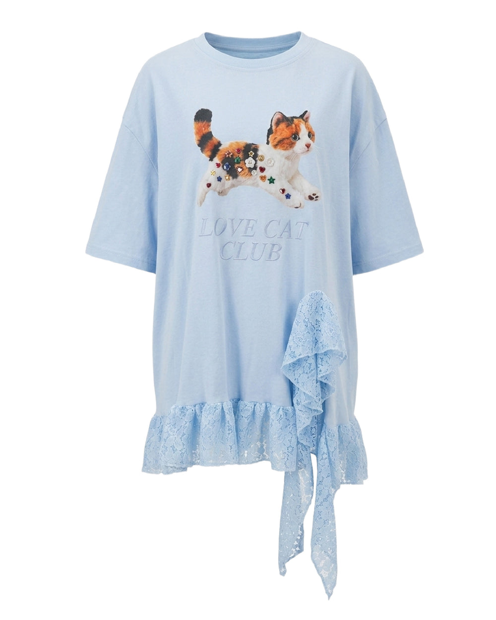 Calico Cat Button Doll Irregular Lace Top