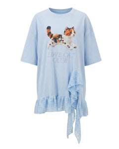Calico Cat Button Doll Irregular Lace Top
