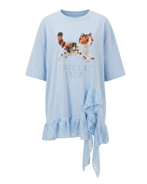 Calico Cat Button Doll Irregular Lace Top