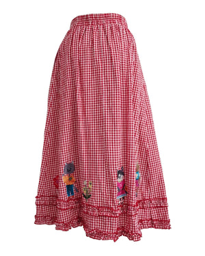 LCC貓村刺繡RUFFLE格仔半裙