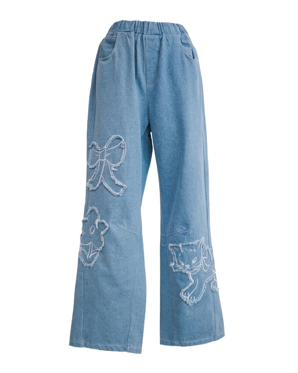 Cat and Flower Patch Denim Jeans