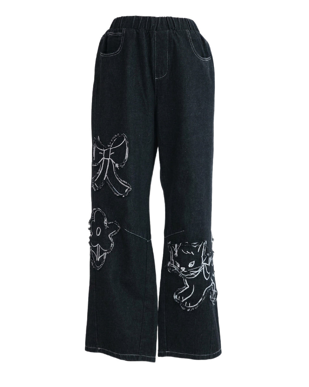 Cat and Flower Patch Denim Jeans