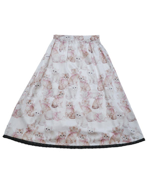 Pink Bow Cat Lace-Trim Skirt