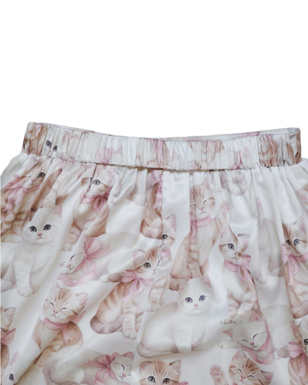 Pink Bow Cat Lace-Trim Skirt