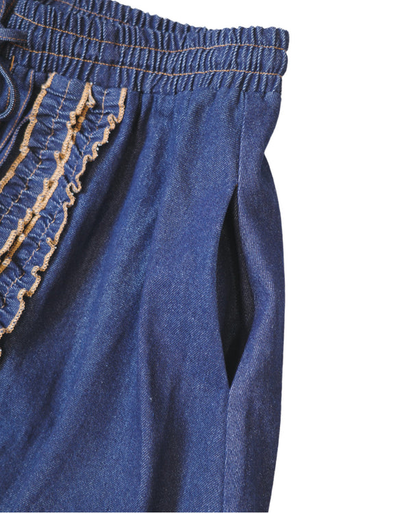 Double topstitched ruffle denim skirt