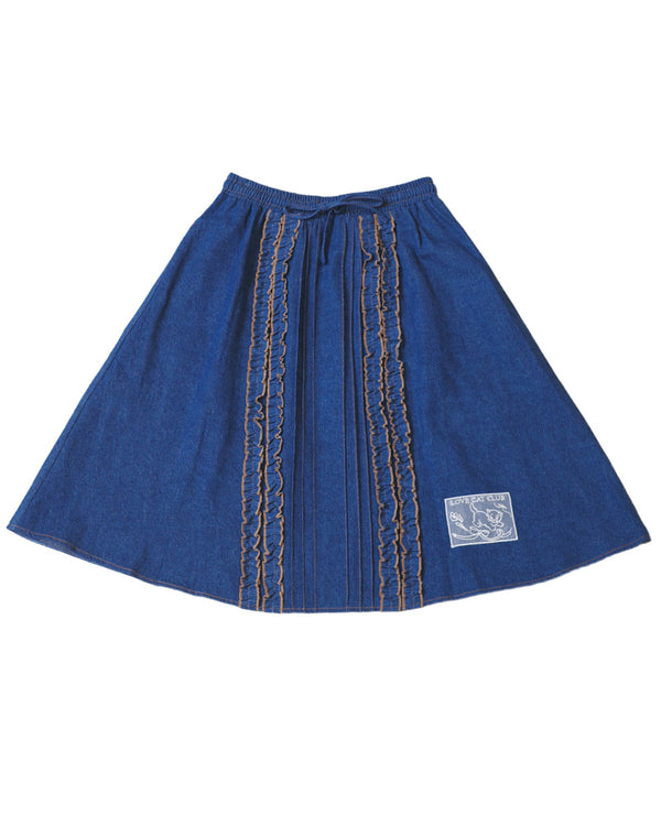 Double topstitched ruffle denim skirt