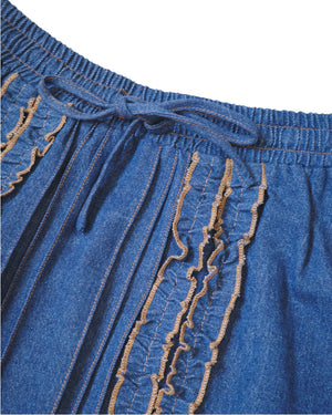 Double topstitched ruffle denim skirt