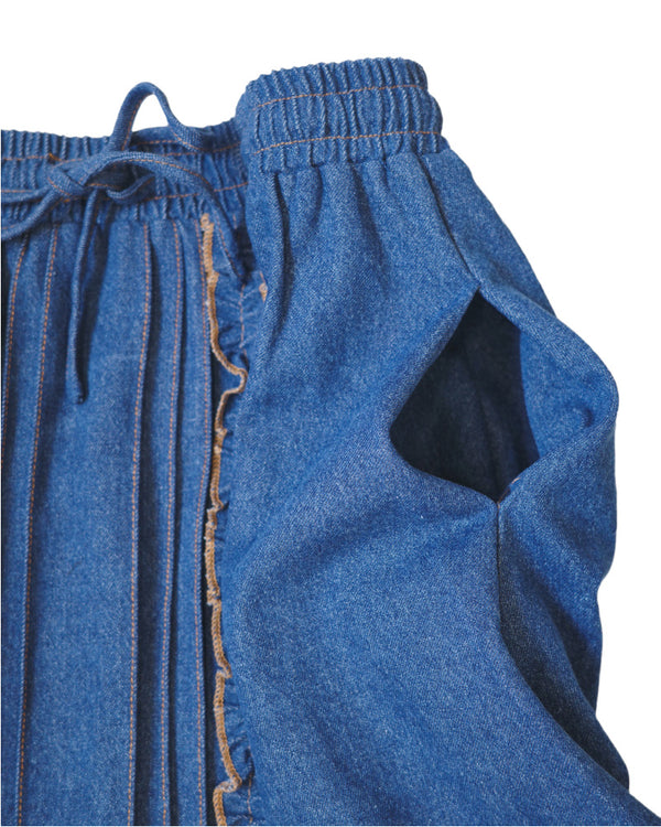 Double topstitched ruffle denim skirt