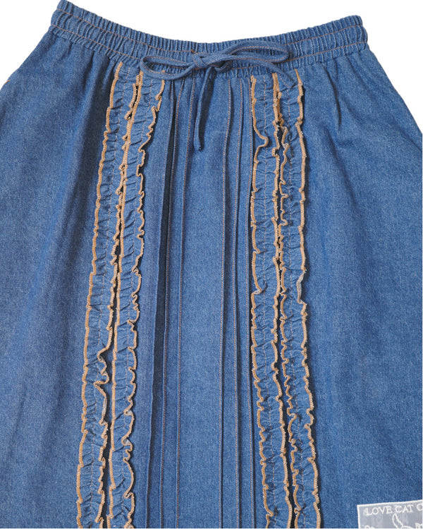 Double topstitched ruffle denim skirt