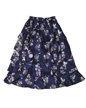 Bouquet Cat Print Tiered Skirt