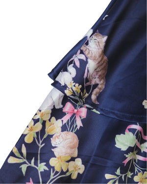 Bouquet Cat Print Tiered Skirt