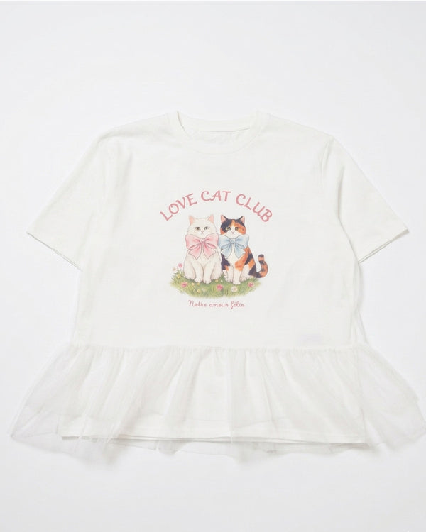兩貓蝴蝶結紗層次Tee