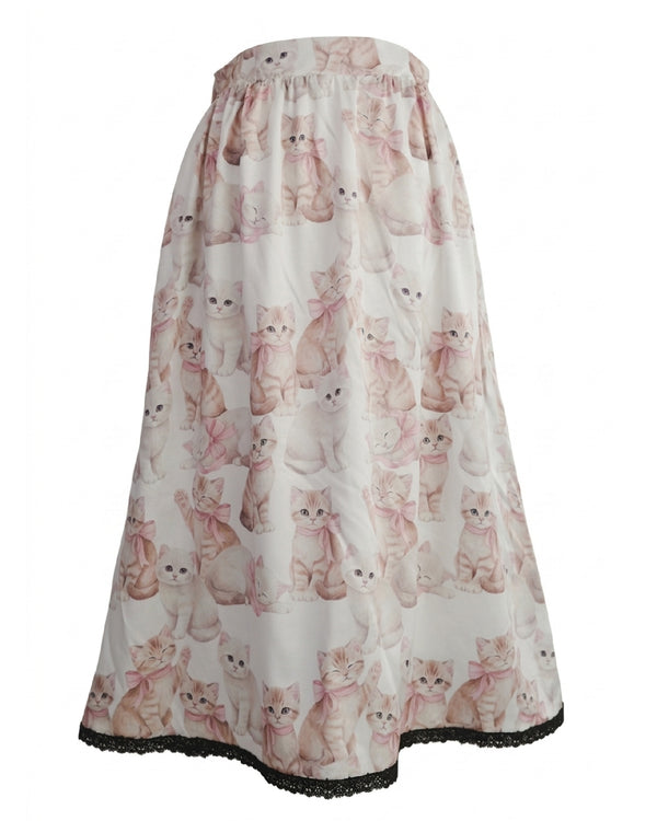 Pink Bow Cat Lace-Trim Skirt