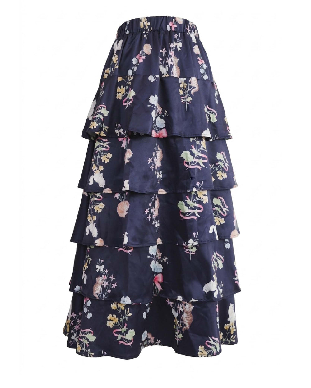Bouquet Cat Print Tiered Skirt