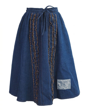 Double topstitched ruffle denim skirt