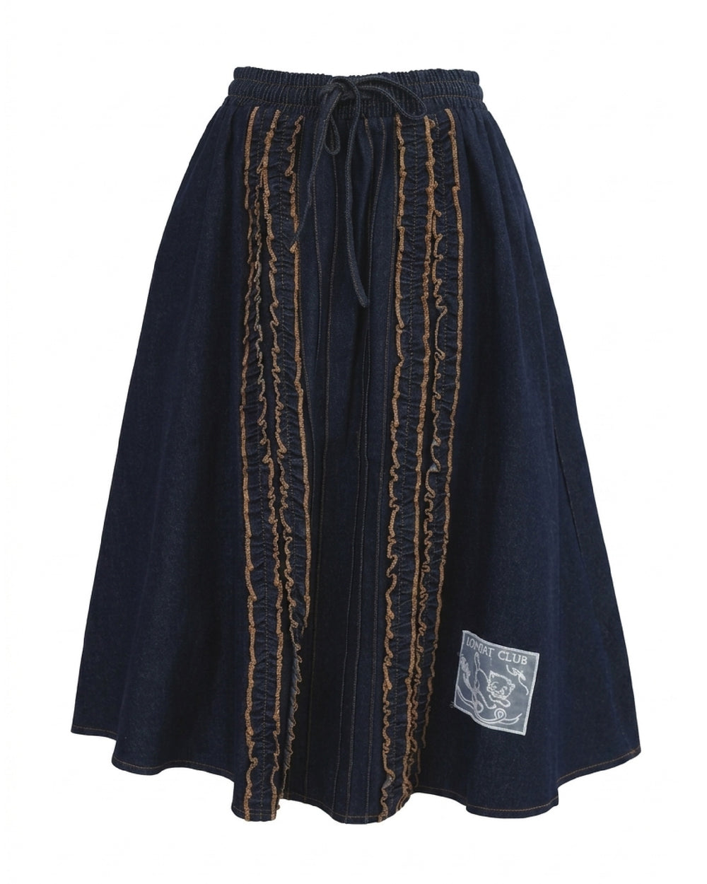Double topstitched ruffle denim skirt