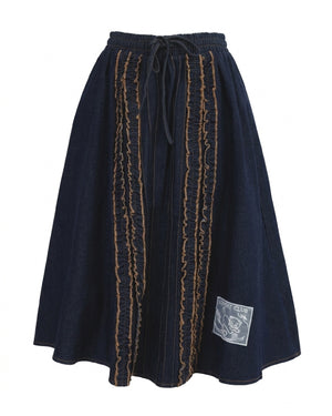 Double topstitched ruffle denim skirt
