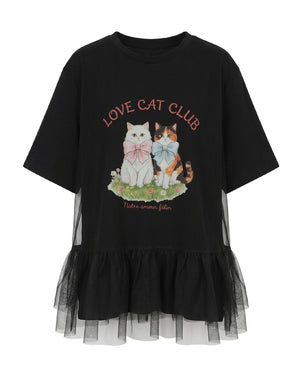 Two Cats Bow-Knot Tulle Layered Tee