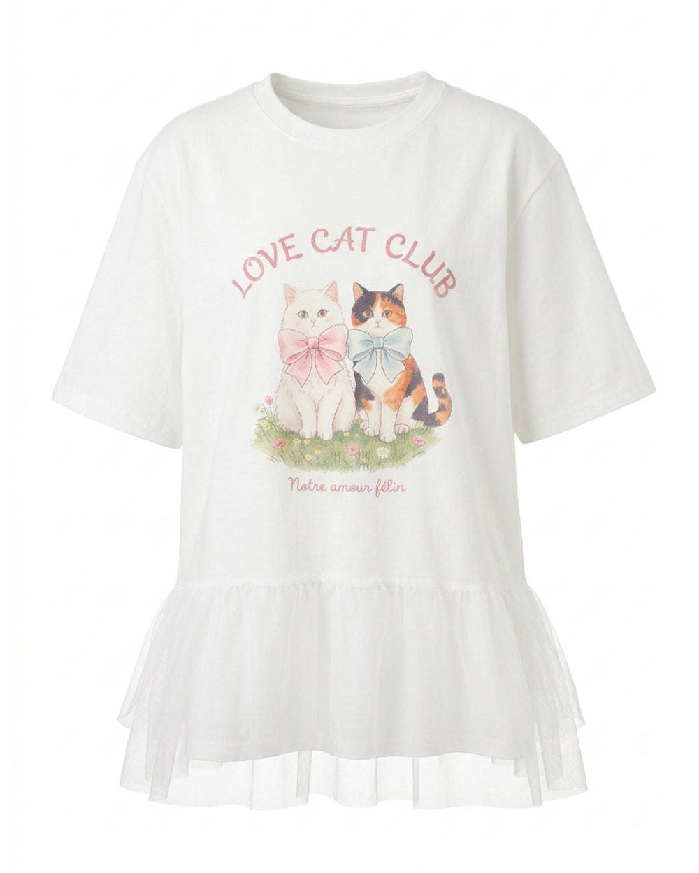Two Cats Bow-Knot Tulle Layered Tee